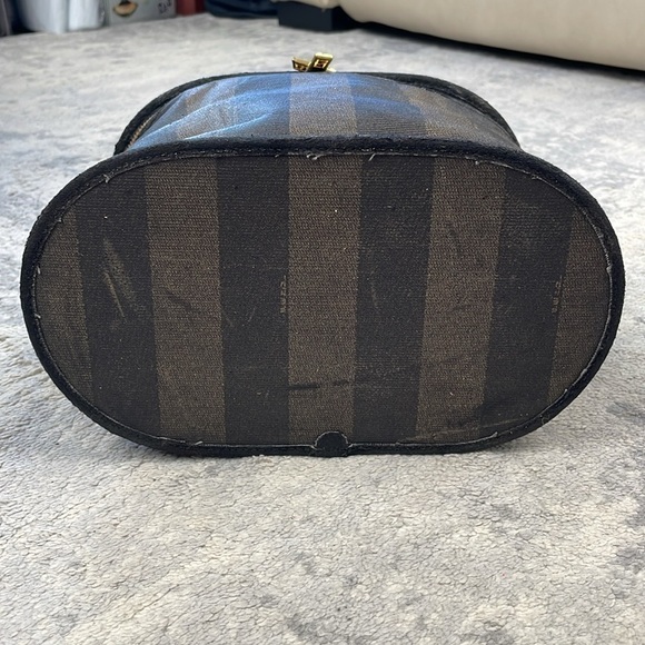 Vintage Fendi Pequin Stripe Vanity Cosmetic Case Top Handle Zip Around Toiletry - Picture 11 of 17
